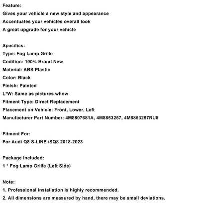 Griglia paraurti anteriore sinistra Audi Q8 S-Line SQ8 2018-2023 4M8807681A