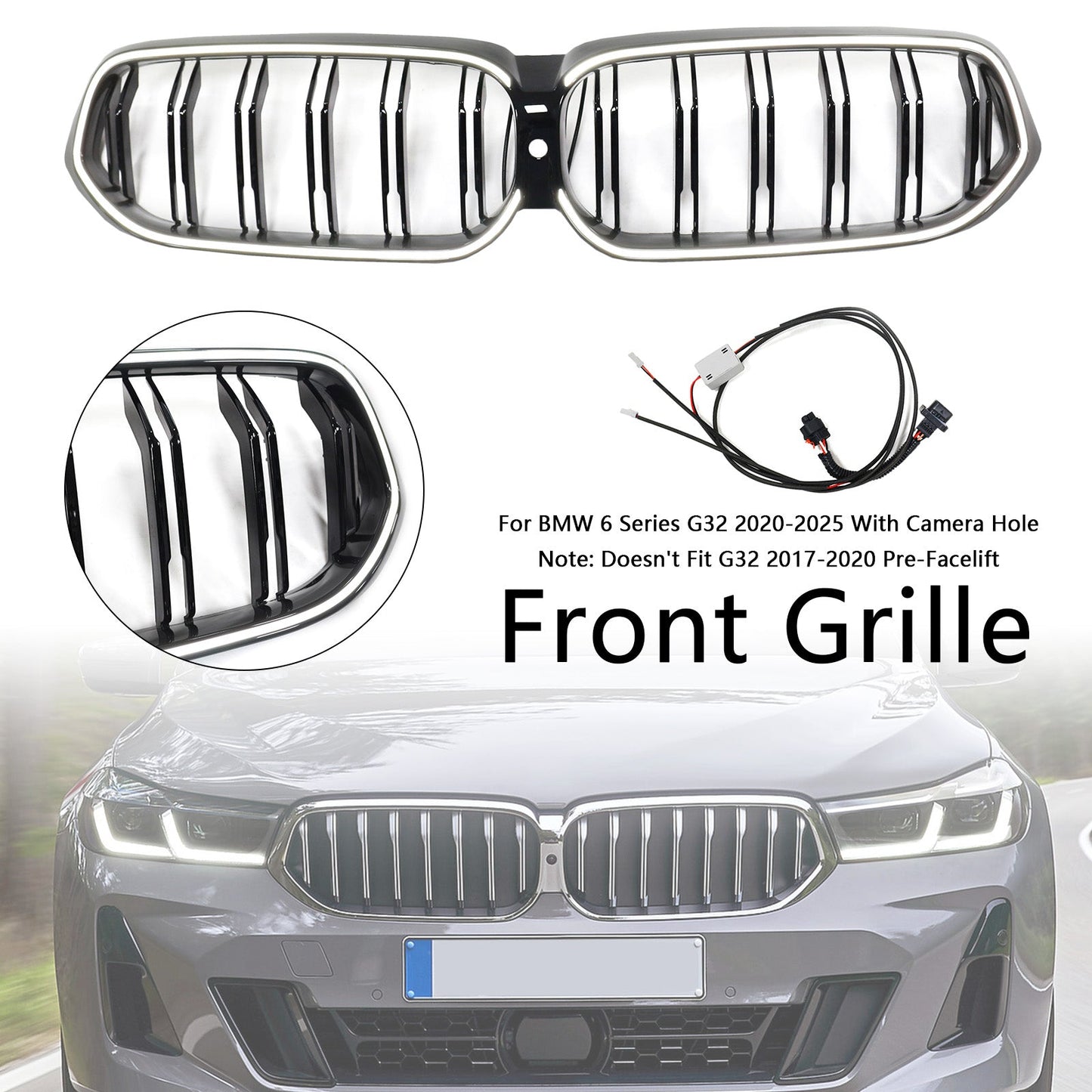 Griglia anteriore a doppio rene nera BMW Serie 6 G32 2020-2025