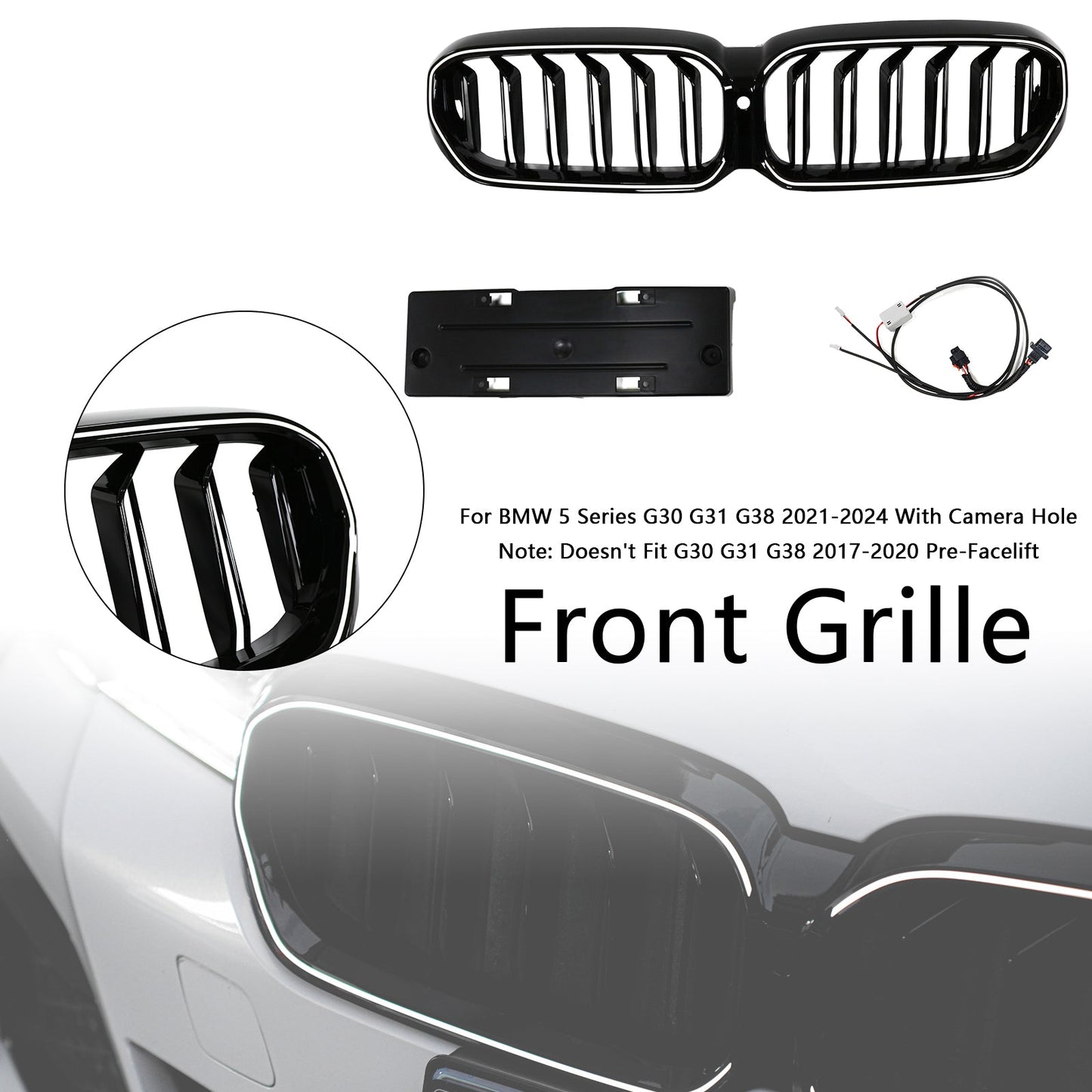 Griglia anteriore a doppio rene BMW Serie 5 G30 G38 2021-2024, nero lucido