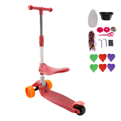 2-in-1 bambini scooter pieghevole seduta luce 3 ruote regolabile pieghevole barra rosa