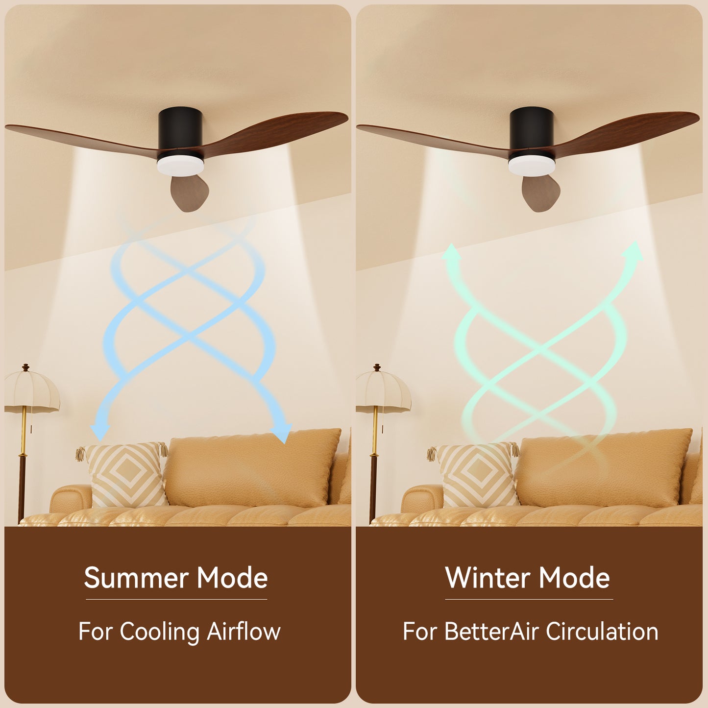 Dimmable LED  DC  Motor 42” Profile Ceiling Fan with Lights Remote/App Control