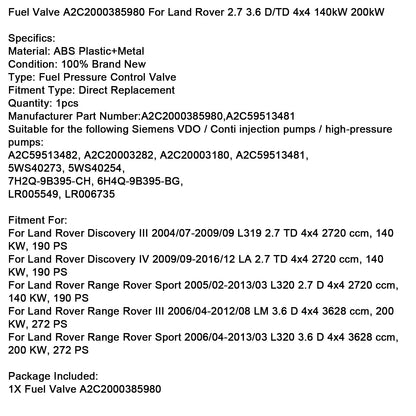2009/09-2016/12 Land Rover Discovery IV LA 2.7 TD Valvola di controllo della pressione del carburante A2C2000385980