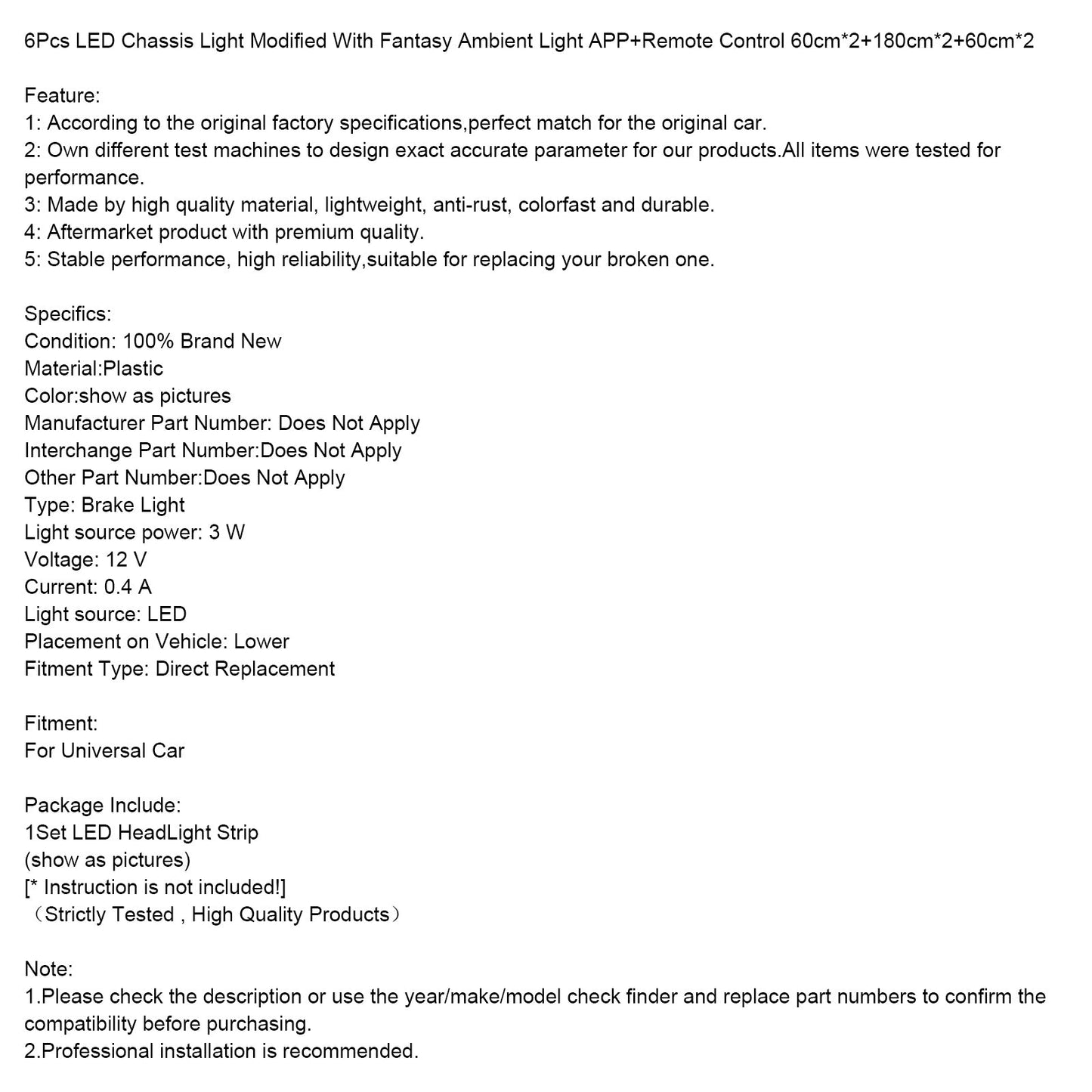 6 pezzi di luce LED per telaio modificata con controller APP Fantasy Ambient Light 60 cm * 2 + 180 cm * 2 + 60 cm * 2