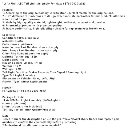 Gruppo ottico posteriore a LED sinistro e destro Mazda BT50 2020-2023