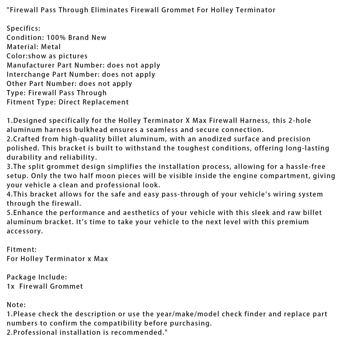 Il passaggio del firewall elimina il passante del firewall per Holley Terminator x Max