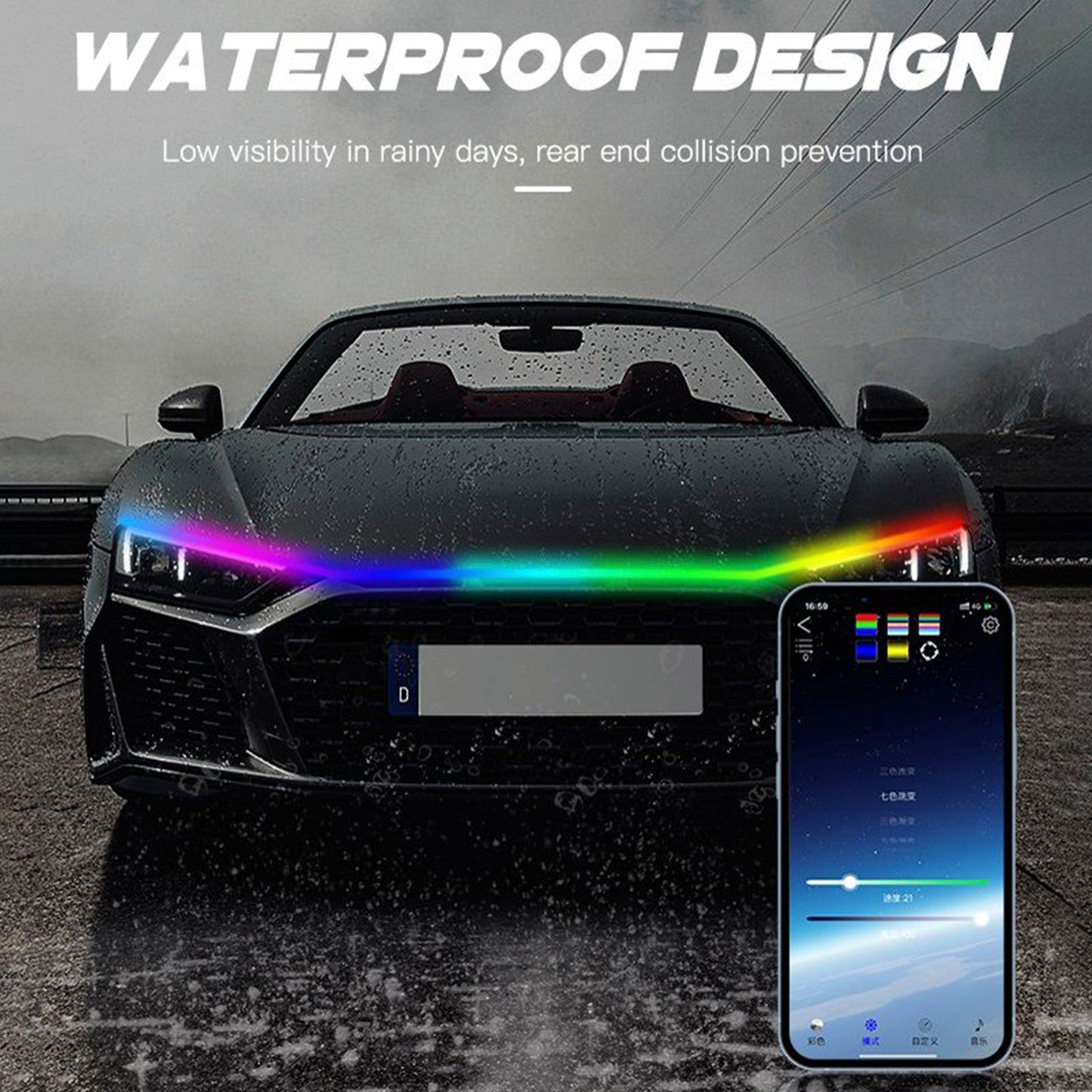 Striscia di luci diurne a LED per cofano auto con avvio dinamico flessibile della scansione