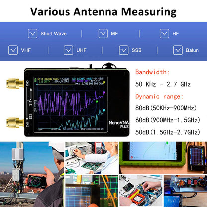 Analizzatore di rete vettoriale portatile NanoVNA Plus da 2,8 pollici aggiornato da 50 kHz a 2,7 GHz
