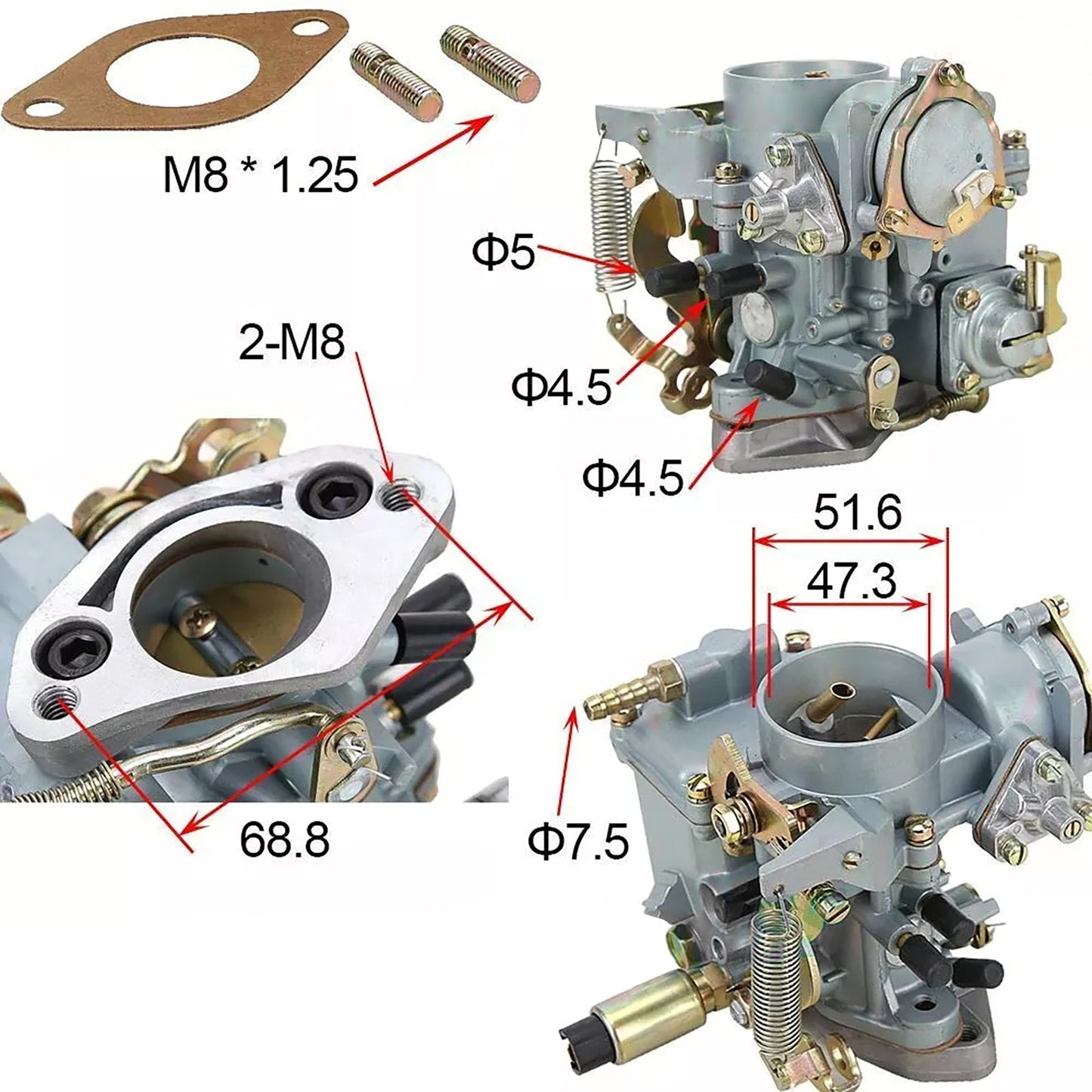 Carburatore 113129029A per VW Beetle 30/31 PICT-3 tipo 1 e 2 Bug Bus Ghia con guarnizione