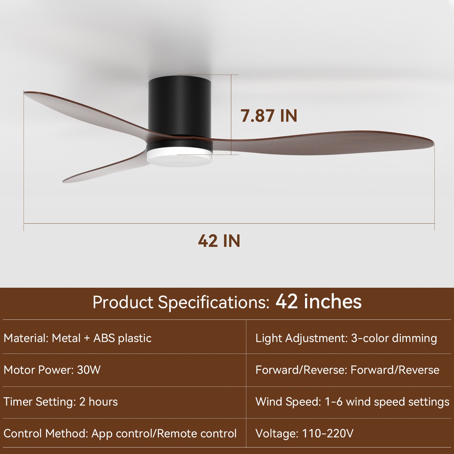 Dimmable LED  DC  Motor 42” Profile Ceiling Fan with Lights Remote/App Control
