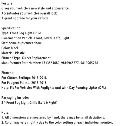 Griglia 2015-2018 del fendinebbia del paraurti anteriore di Citroen Berlingo 1513564680 9810965777