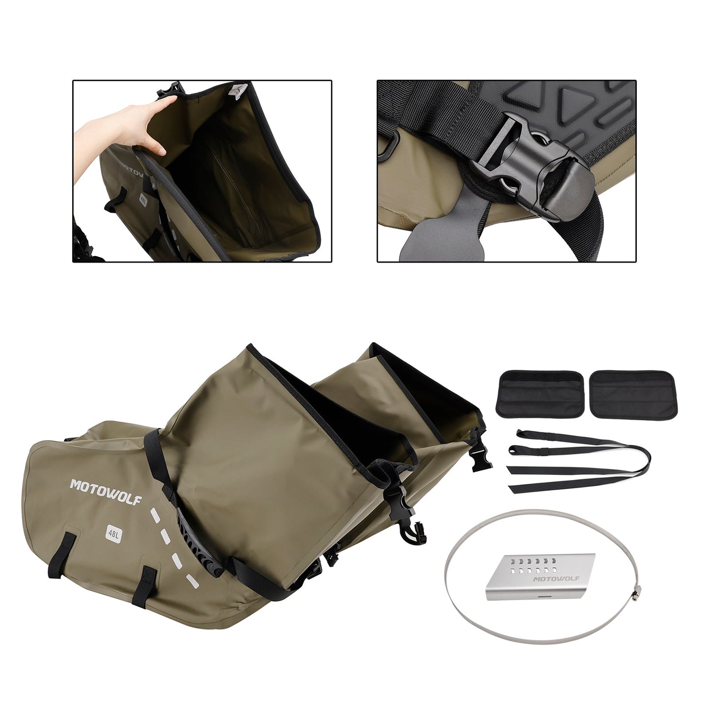 Borsa da sella laterale, colore abbinato, 86 l, verde, per scooter e moto.