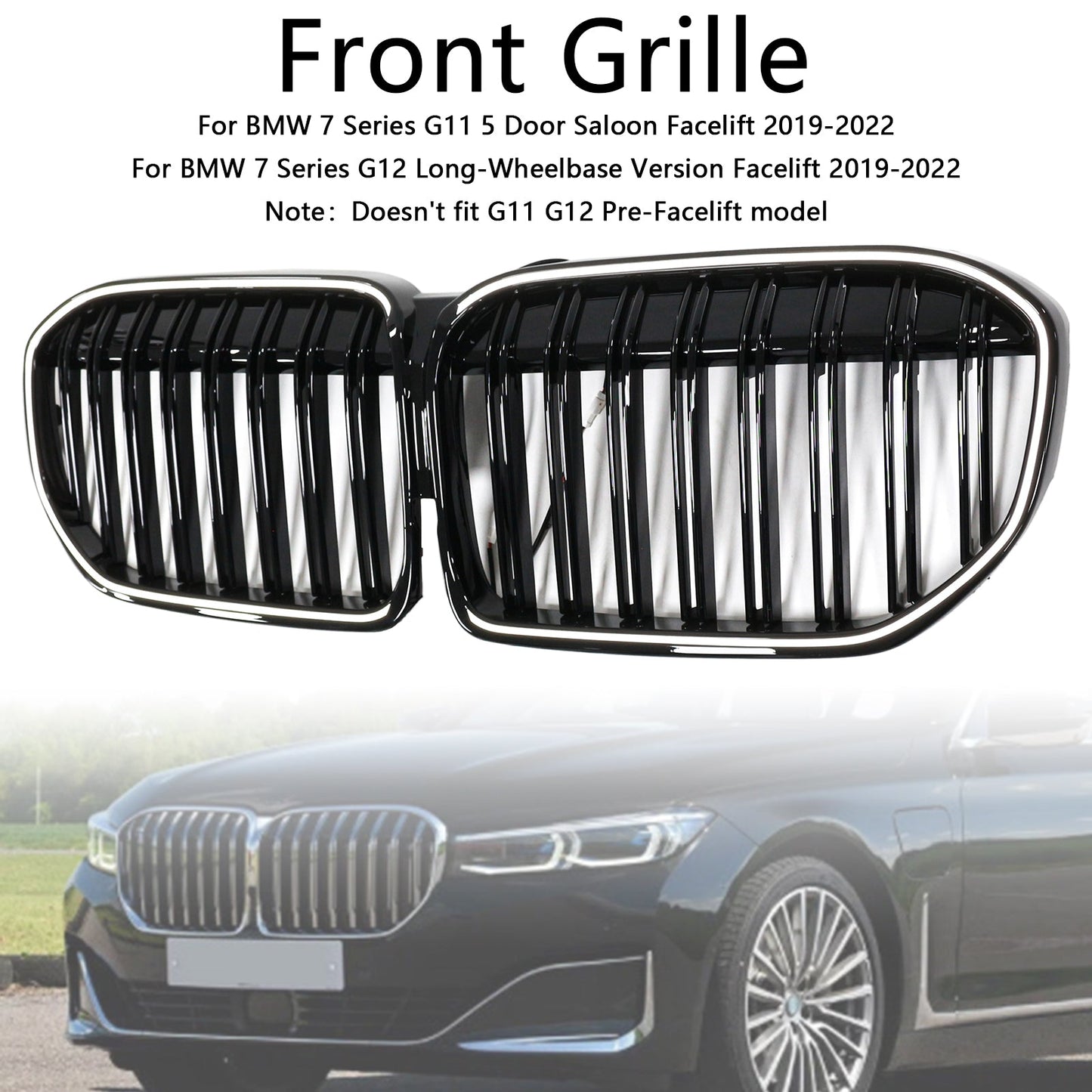 Griglia anteriore nera lucida a doppia stecca per BMW Serie 7 G11 G12 2019-2022