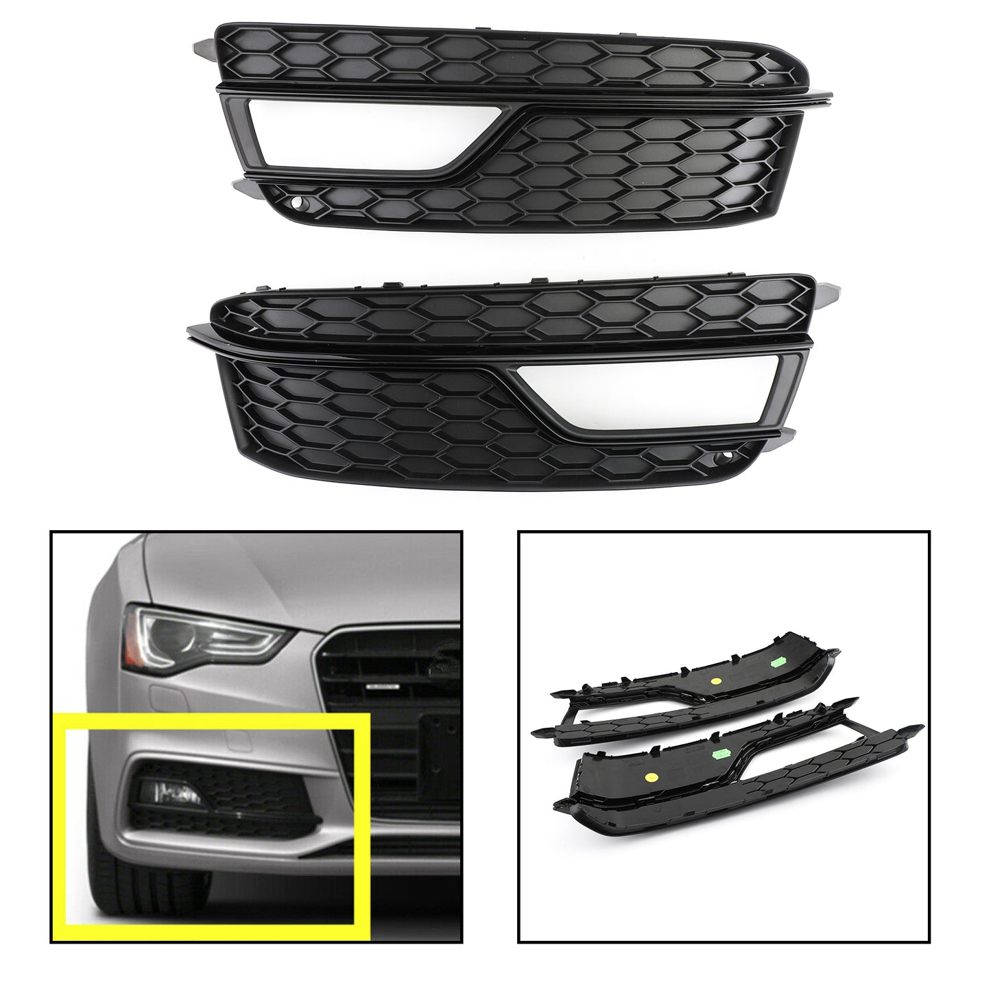 Pair Front Fog Lamp Black Trim Grills Grill Per AUDI A5 S-Line S5 2013-2016