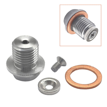 Tappo di scarico olio magnetico universale per motore auto M14x1.5 con vite e dado.