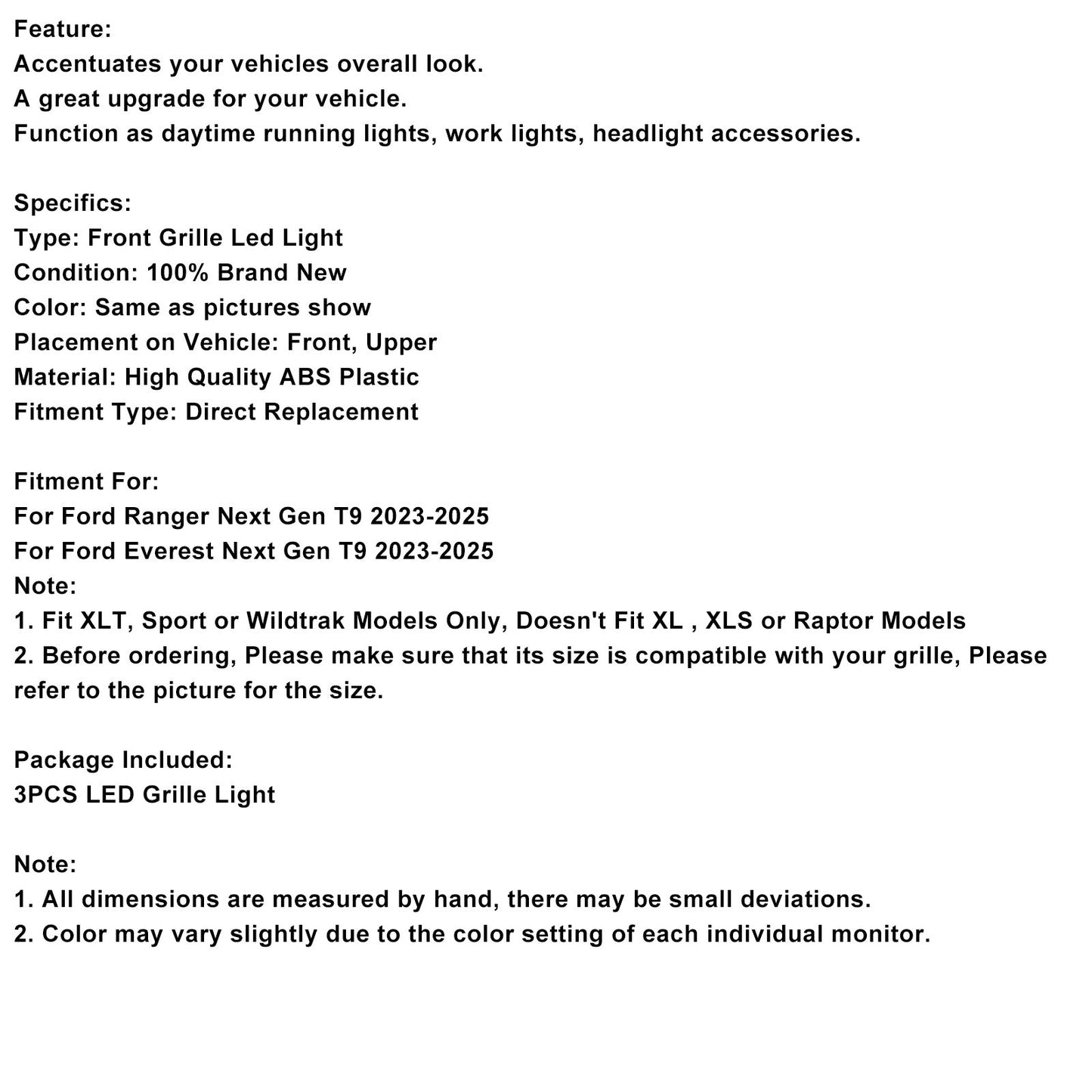 Griglia paraurti anteriore con luce a LED bianca Ford Ranger Next Gen Wildtrak 2023-2025