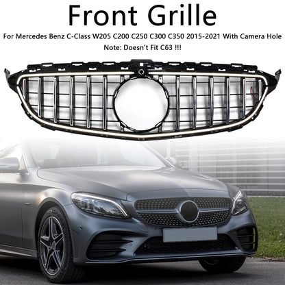 Per Mercedes W205 C250 C300 2015-2021 W/LED Griglia paraurti anteriore cromata