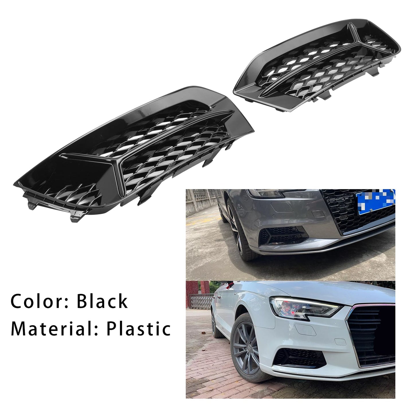 Griglia paraurti anteriore Audi A3 2017-2020 Copertura fendinebbia Telaio lampada Trim Fit