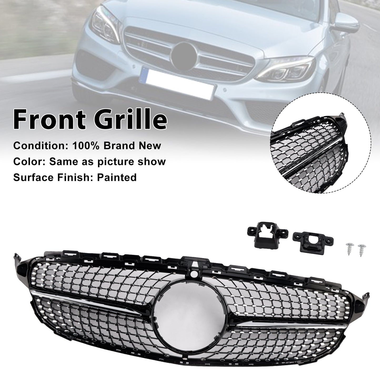 Griglia anteriore a diamante adatta per Benz Classe C W205 C250 C300 C400 2015-2018