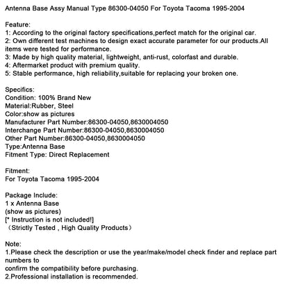 Manuale di montaggio base antenna tipo 86300-04050 per Toyota Tacoma 1995-2004
