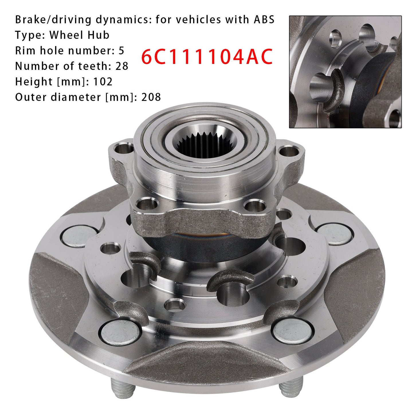 Ford Transit Tourneo FB Mozzo ruota anteriore a 5 fori da 160 mm, entrambi i lati 6C111104AC