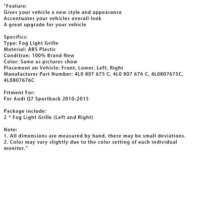 Griglia fendinebbia paraurti anteriore Audi Q7 Sportback 2010-2015, 2 pezzi