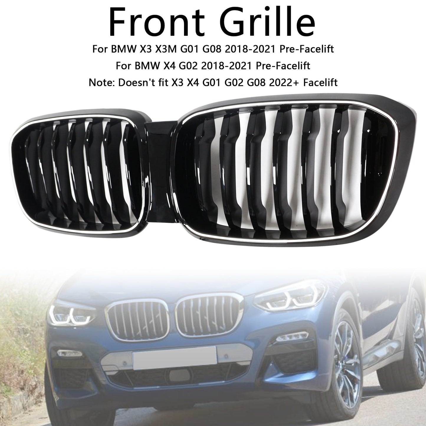 Griglia anteriore a maglie renali nera lucida pre-facelift BMW X3 X3M G01 G08 2018-2021 51138469959 51138469960