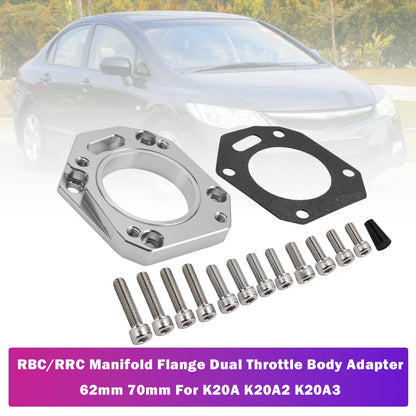 Flangia collettore RBC/RRC Adattatore corpo farfallato doppio 62 mm 70 mm per K20A K20A2 K20A3