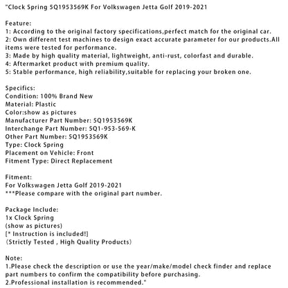 Molla dell'orologio Volkswagen Jetta Golf 2019-2021 5Q1953569K