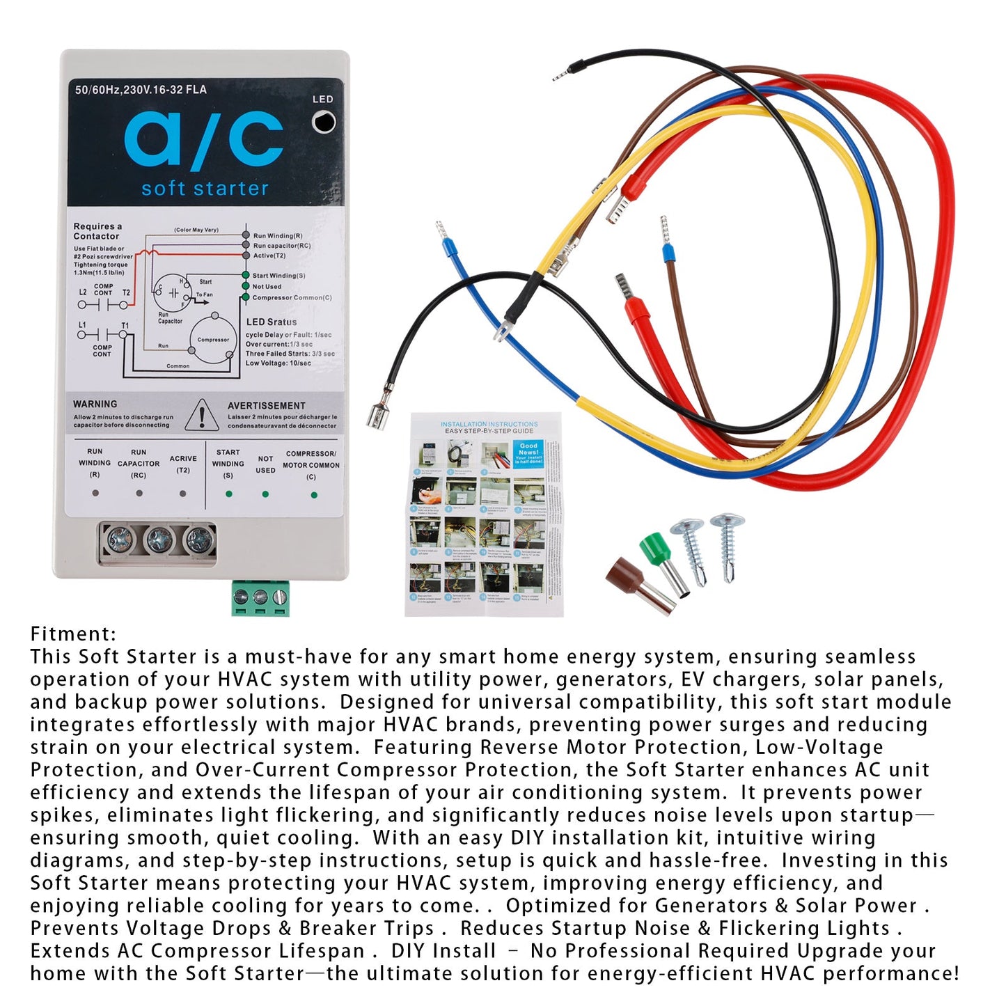 Avviatore graduale CA con protezione inversa del motore (16-32 A + kit di installazione)