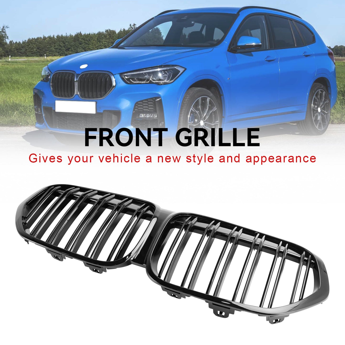 Griglia a rene anteriore nera lucida per BMW X1 F48 F49 2019-2021