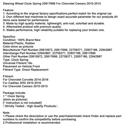 Molla dell'orologio del volante 20817699 per Chevrolet Camaro 2010-2015