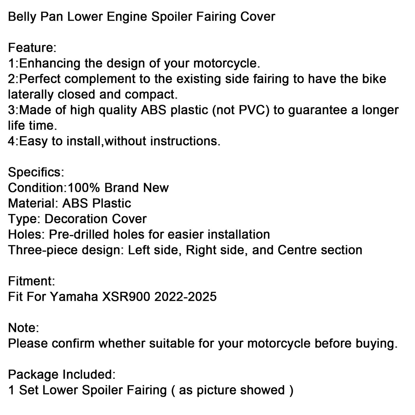 Copertura carenatura spoiler motore inferiore Yamaha XSR900 2022-2025