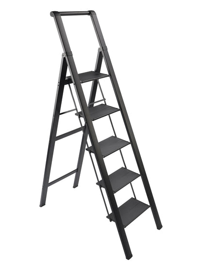 Scala a 5 gradini, sgabello pieghevole, scala in alluminio con pedale antiscivolo