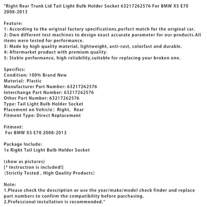 Supporto per lampadina del fanale posteriore destro del bagagliaio della BMW X5 E70 del 2008-2013