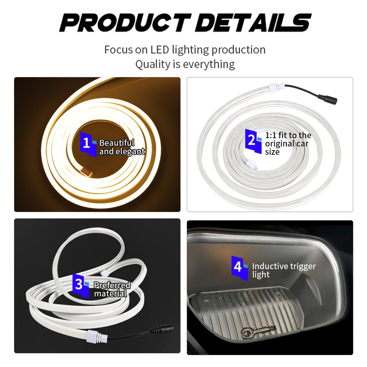 Striscia luminosa a LED per atmosfera ambientale del bagagliaio anteriore bianca per Tesla Model 3/Y/S/X 2021-2024