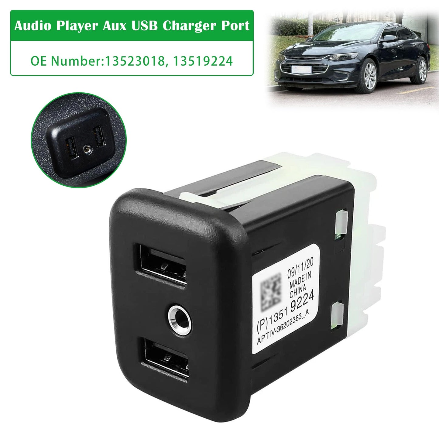 Porta di ricarica USB Aux per lettore audio 13523018 13519224 per Chevy Enclave Equinox