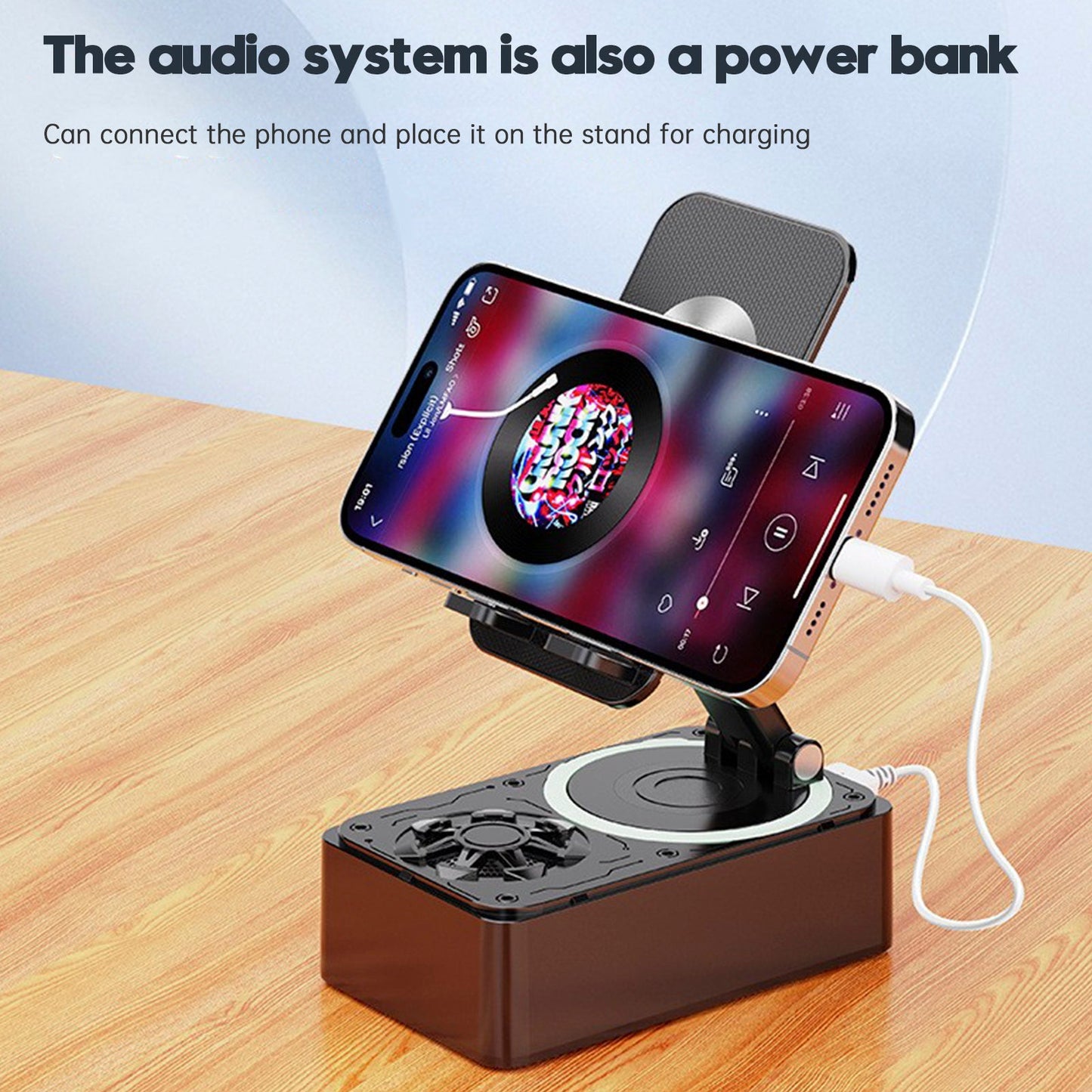 Supporto per telefono 4 in 1 Altoparlante Bluetooth Caricabatterie wireless Power Bank Desktop Live