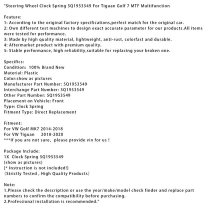 Molla di regolazione del volante VW Tiguan 2018-2020 5Q1953549