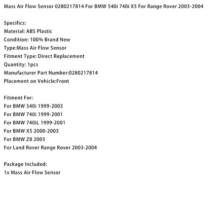 Sensore di flusso d'aria di massa 0280217814 per BMW 540i 740i X5 per Range Rover 2003-2004