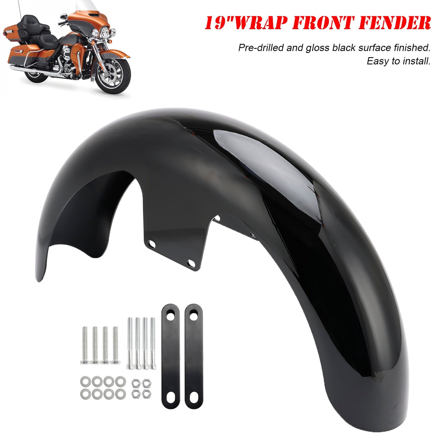 Parafango anteriore avvolgente da 19"" in ABS per Touring Electra Street Road Glide Baggers FLHT FLHR