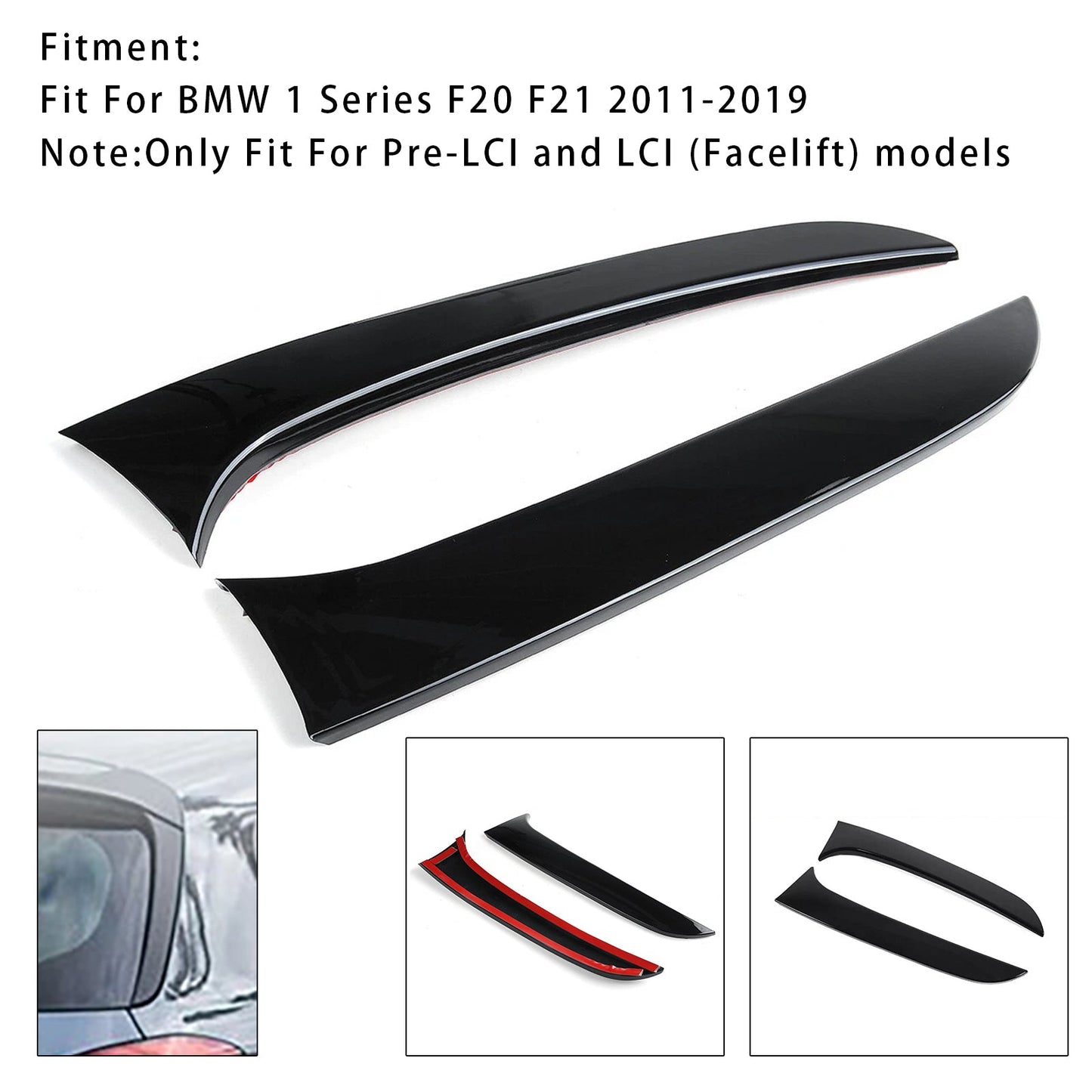 Spoiler laterali per lunotto posteriore BMW Serie 1 F20 F21, nero lucido, coppia, 2012-2019