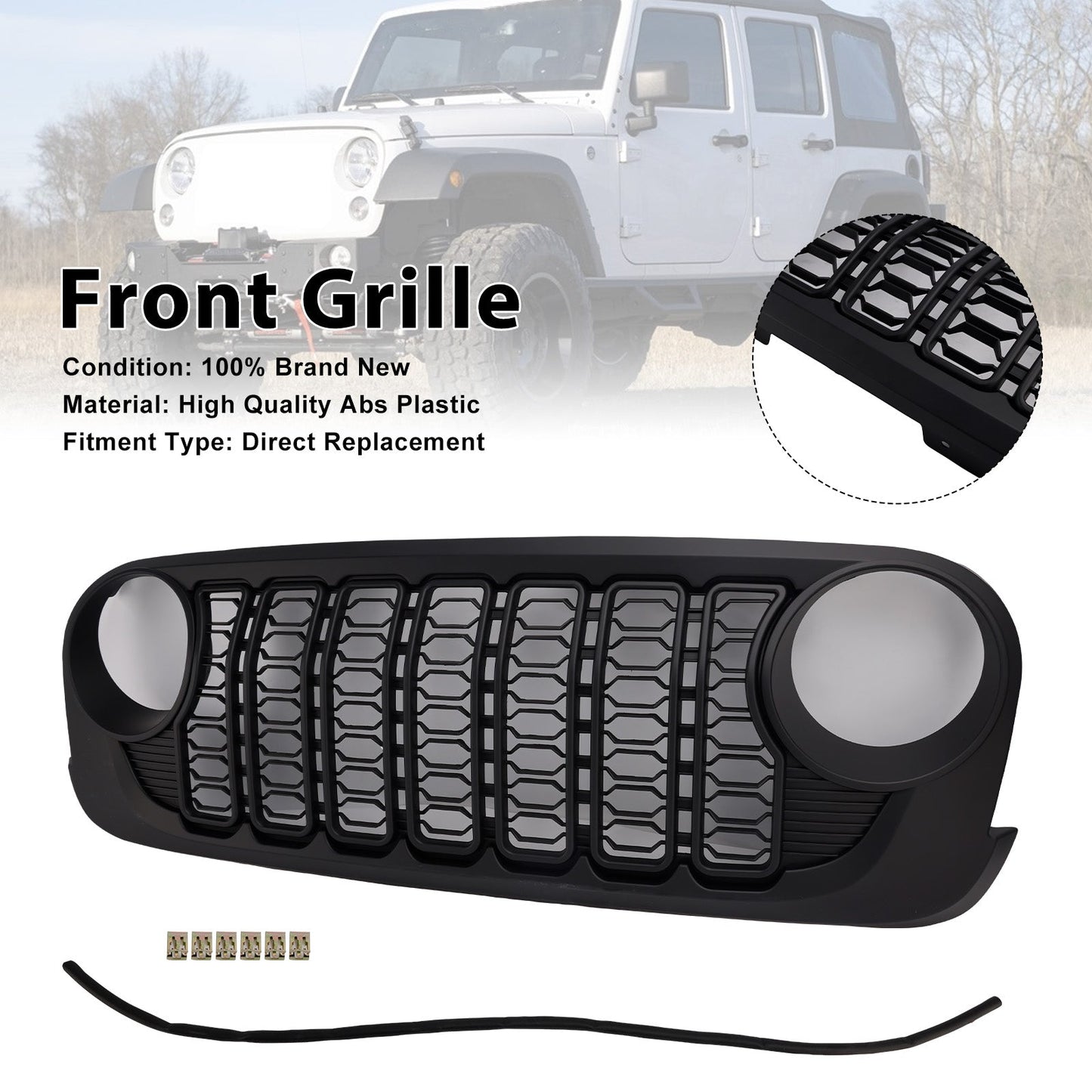 Griglia paraurti anteriore nera per Jeep Wrangler JK JKU Unlimited 2007-2018