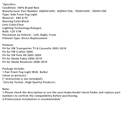 Coppia di fendinebbia anteriori con lampadine per VW Transporter T5 e Caravelle 2003-2010