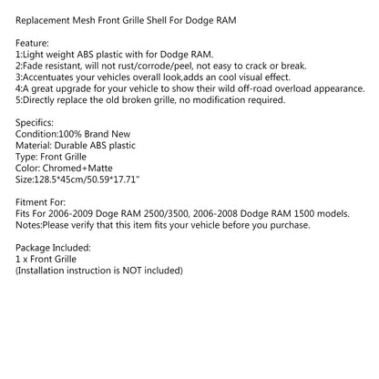 Front Black Big Horn Grille+Replacement Shell For 06-09 RAM 2500+3500