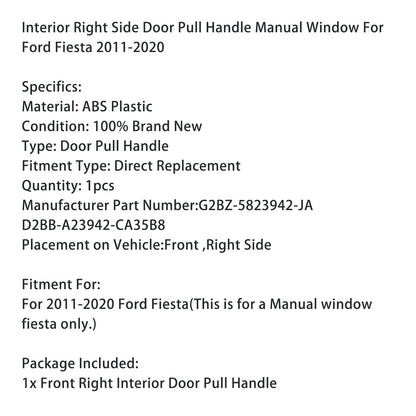 Maniglia di trazione interna della portiera destra della Ford Fiesta 2011-2020, alzacristallo manuale