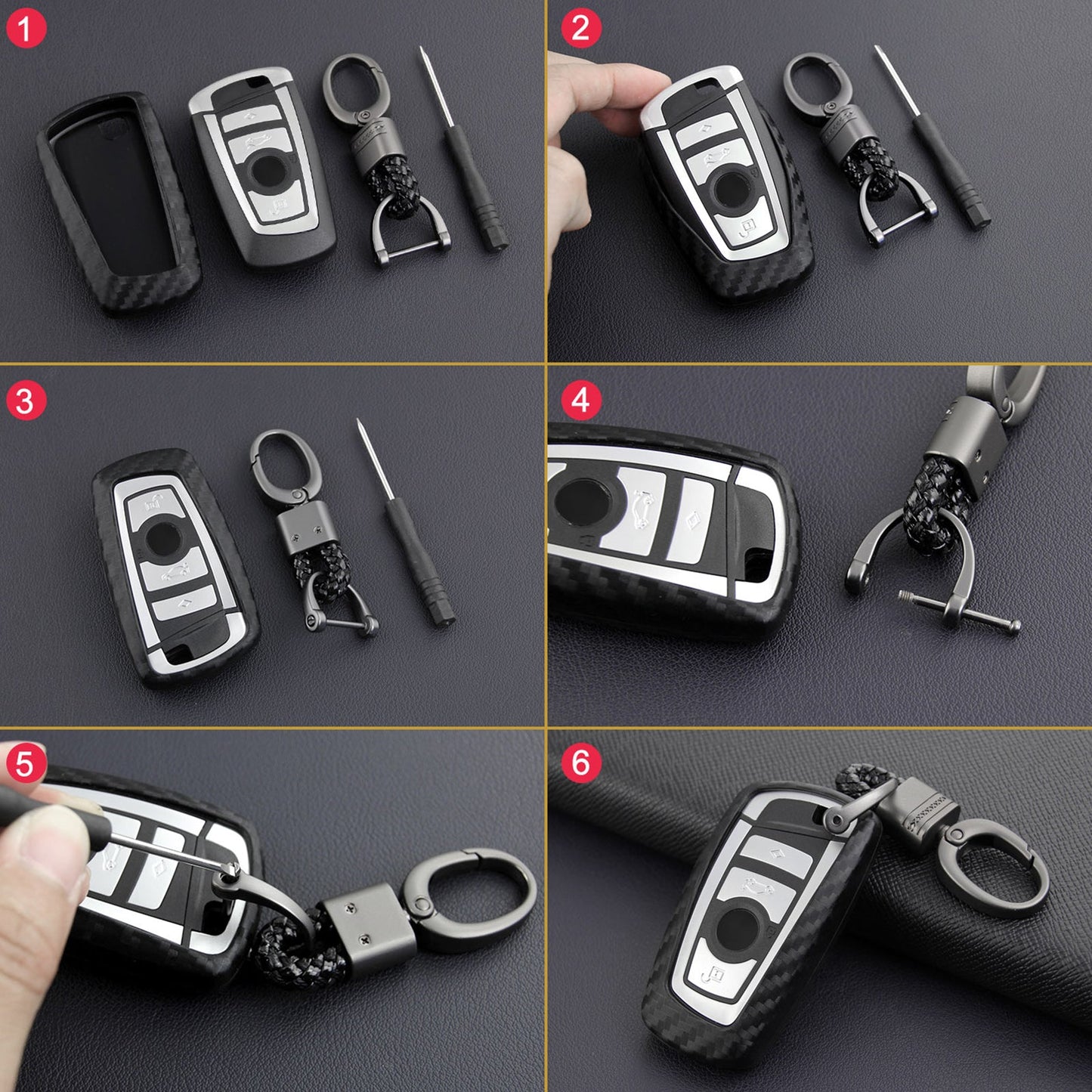 Custodia in pelle e silicone per chiave auto con fibbia per BMW Square