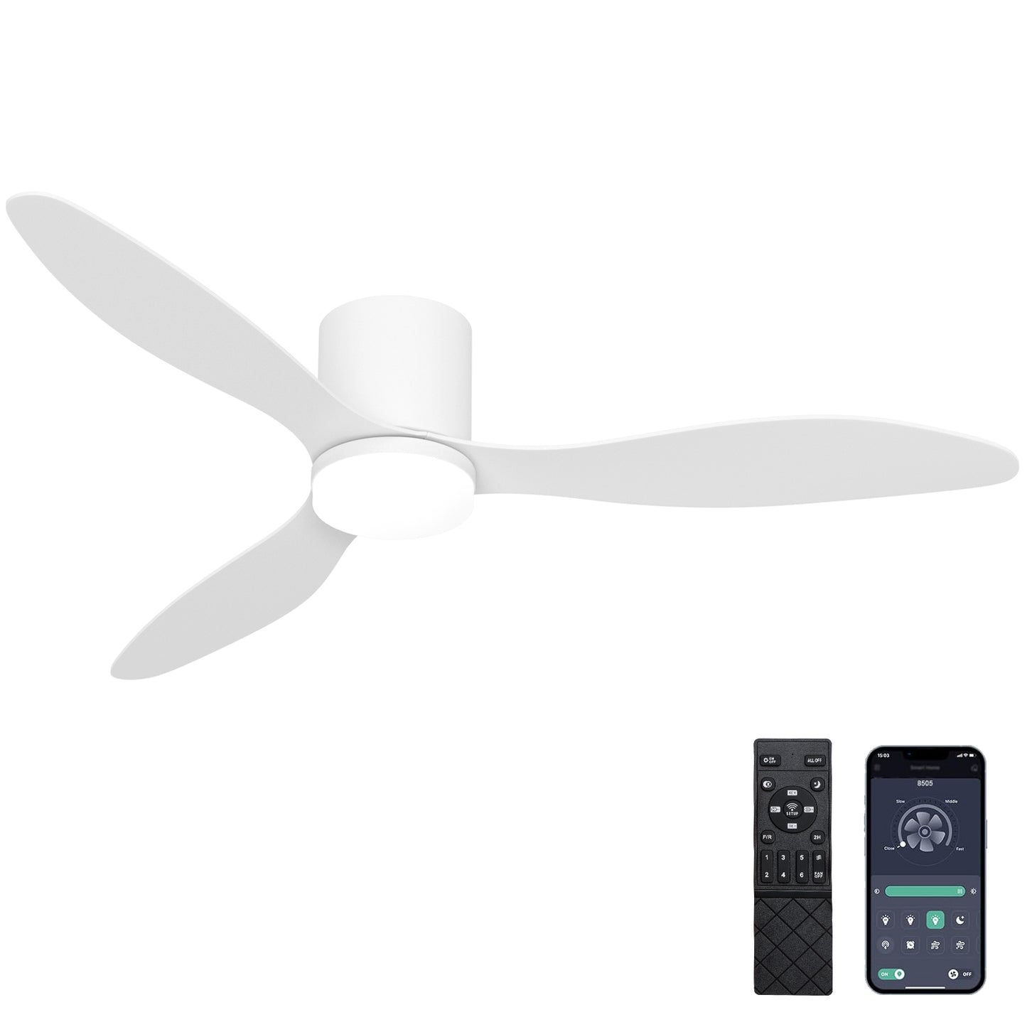 Ventilatore da soffitto con profilo LED dimmerabile da 42" con luci, motore CC con controllo remoto/app