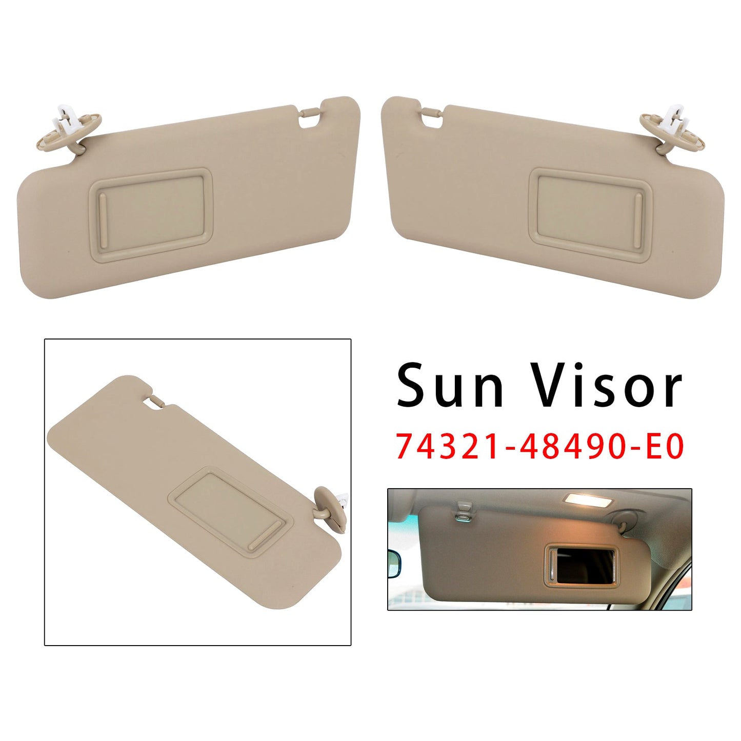 Coppia di alette parasole beige per Toyota Highlander 2008-2013, codice 74321-48490-E0/74320-48500-E0.