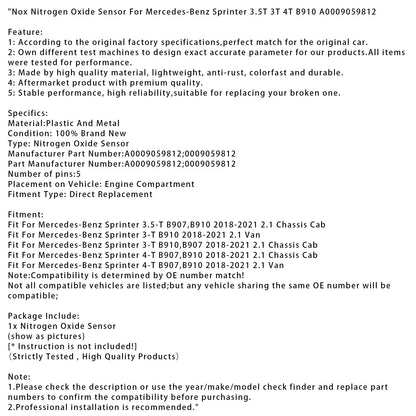 Sensore di ossido di azoto Nox A0009059812 Mercedes-Benz Sprinter 4-T B907,B910 2.1 Van 2018-2021