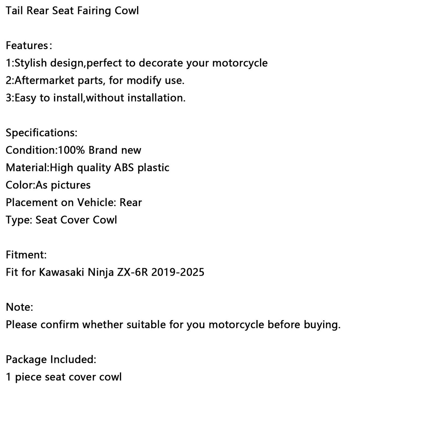 Carenatura posteriore per Kawasaki ZX6R ZX-6R Racing 2019-2025